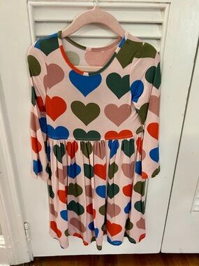 Pink Chicken Bamboo Long Sleeve Twirl Dress - Multicolor Hearts